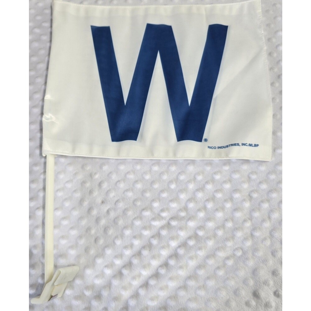 Chicago Cubs W Flag MLB Baseball White Blue Rico Industries Wrigley Field Auto